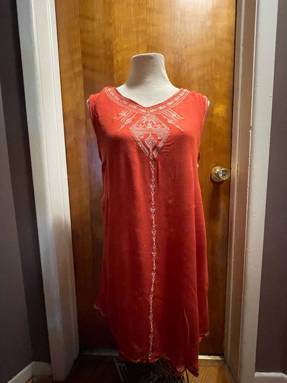 India Boutique Rust Red Embroidered Sleeveless Tunic